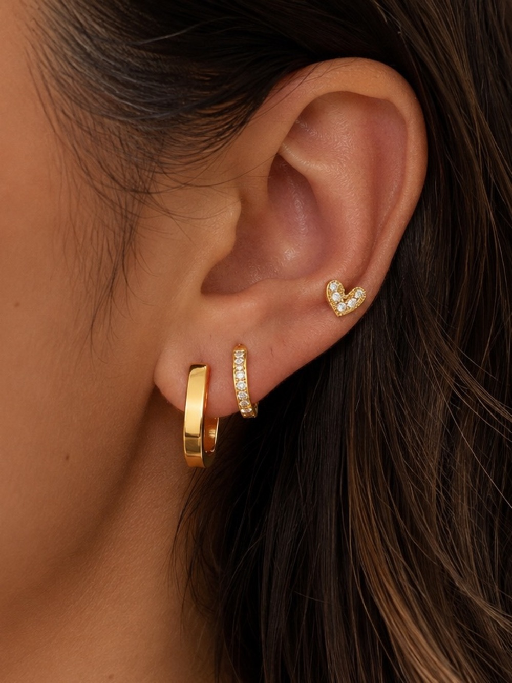 3 Pairs | 18K Gold Plated Earring Set - Picture 2 of 8